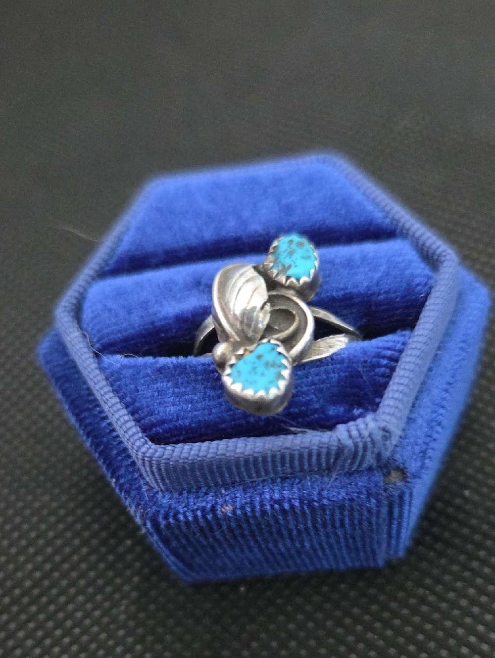 VINTAGE OLD Pawn Turquoise Teardrop Sterling Silver Statement Ring - Blue